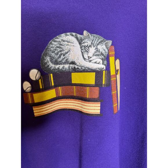 Vintagw Womens Cat Sweatshirt Purple 90S Athleisure No Tag - Picture 2 of 3